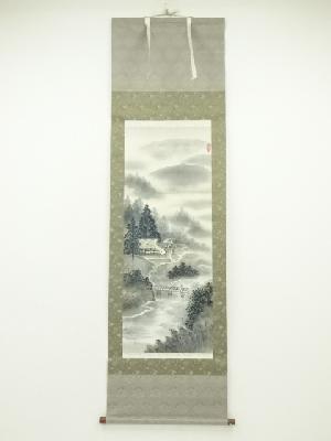 福田素仙筆　淡色山水　肉筆絹本掛軸